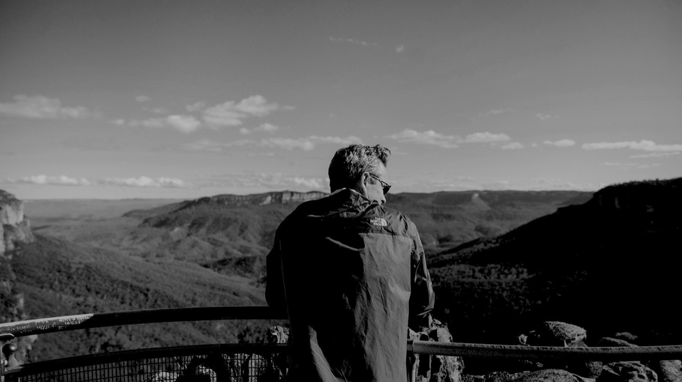 Matt from behind, looking out over the mountains